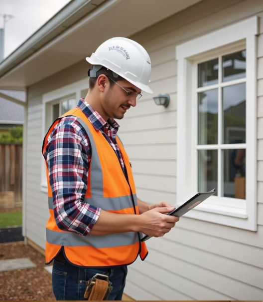 Professional building inspector with thermal camera